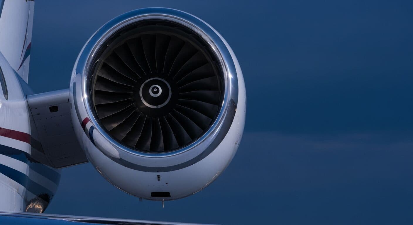 Close detail of a business jet engine inlet